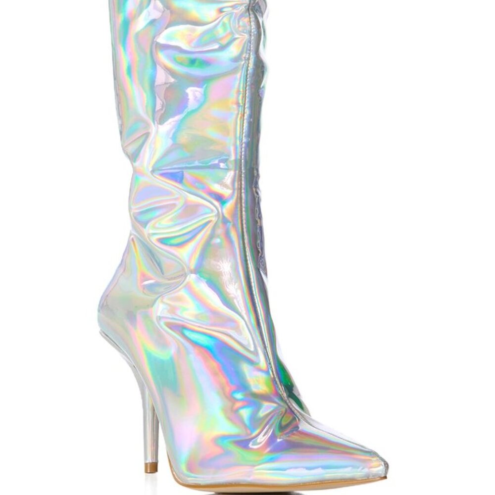 Callie Lives Stasia Azalea Wang Reflective Connect Holographic Akira Knee Boot 6